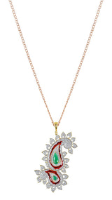 Traditional Enamelled International Diamonds Designer Pendant Set