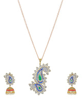 Traditional Enamelled International Diamonds Designer Pendant Set