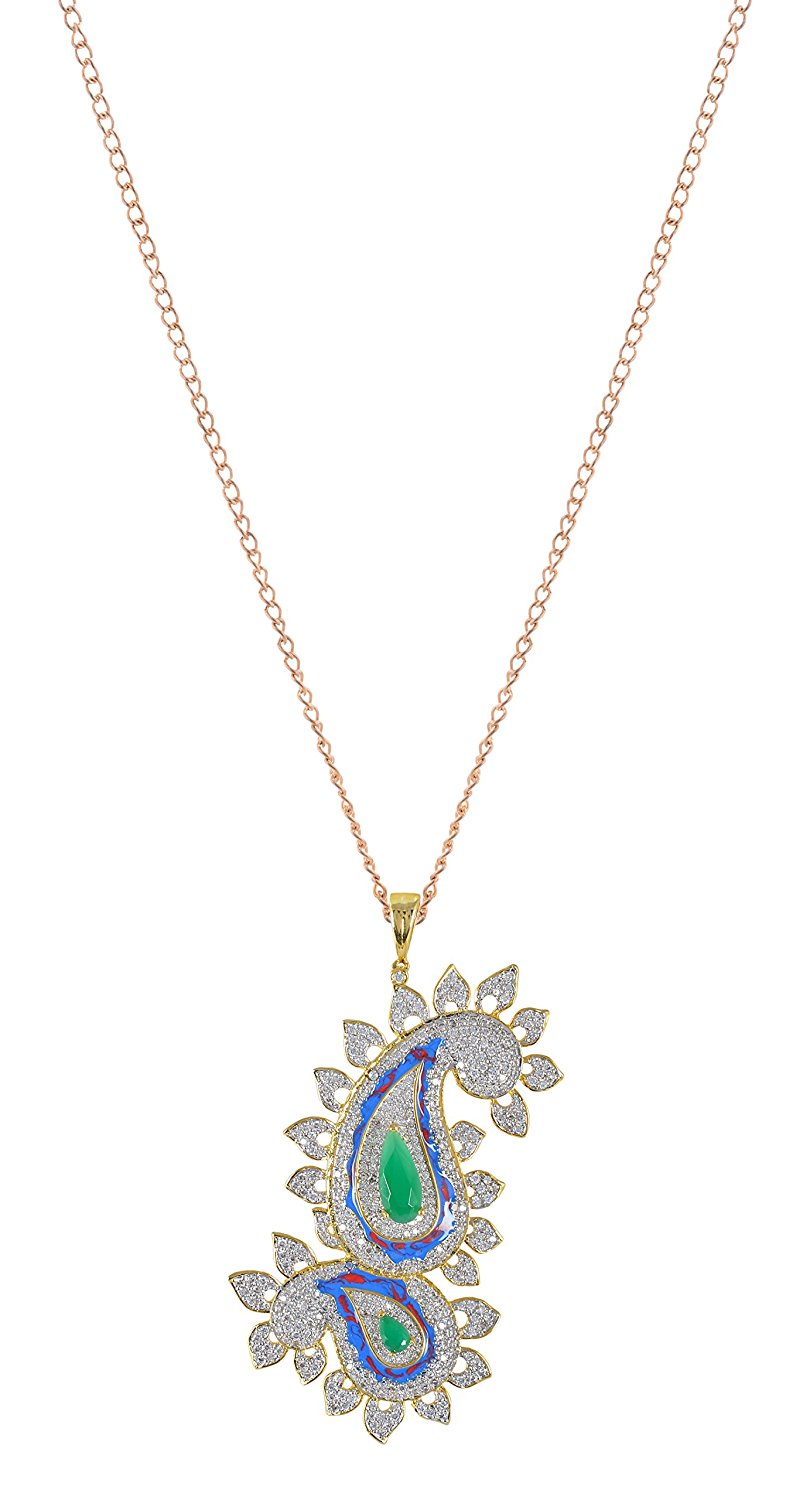 Traditional Enamelled International Diamonds Designer Pendant Set