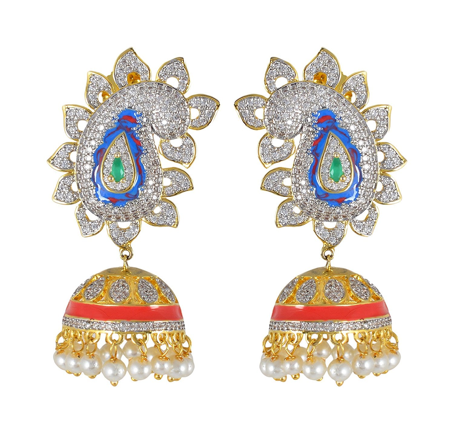 Traditional Enamelled International Diamonds Designer Pendant Set