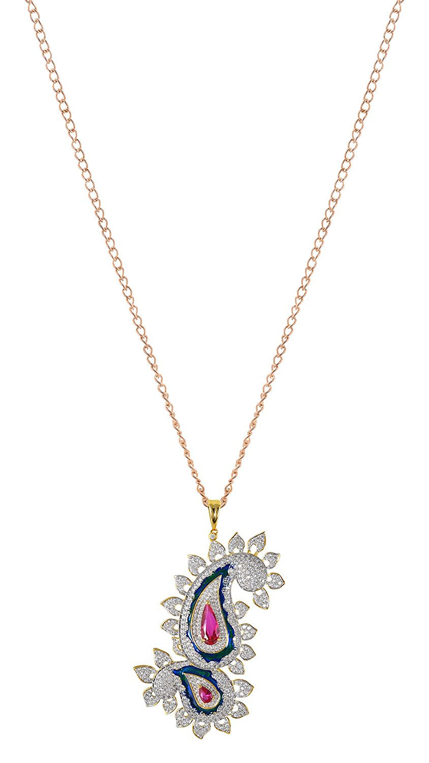 Traditional Enamelled International Diamonds Designer Pendant Set