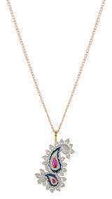 Traditional Enamelled International Diamonds Designer Pendant Set