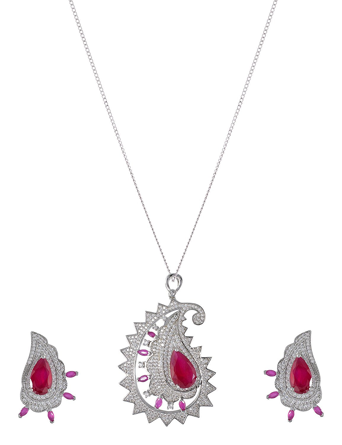 Traditional Colored Stones International Diamonds Designer Pendant Set