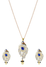 Peacock Enamelled International Diamonds Designer Pendant Set