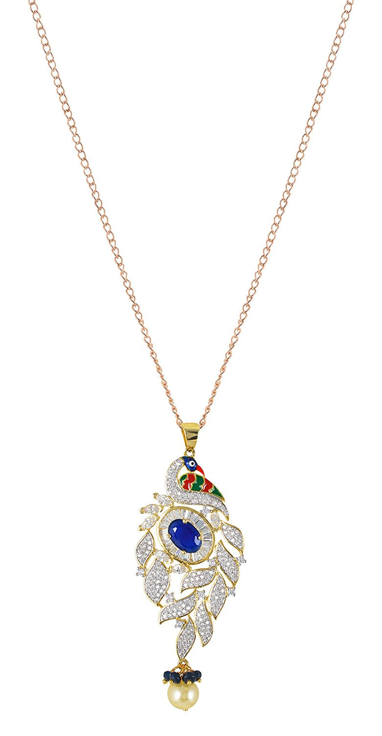 Peacock Enamelled International Diamonds Designer Pendant Set