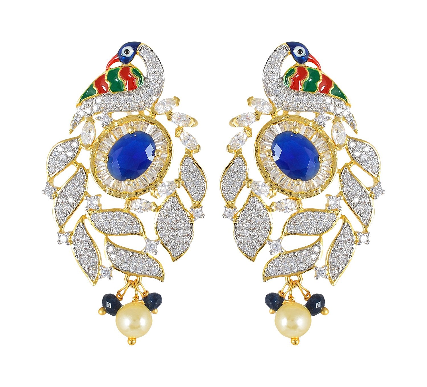 Peacock Enamelled International Diamonds Designer Pendant Set