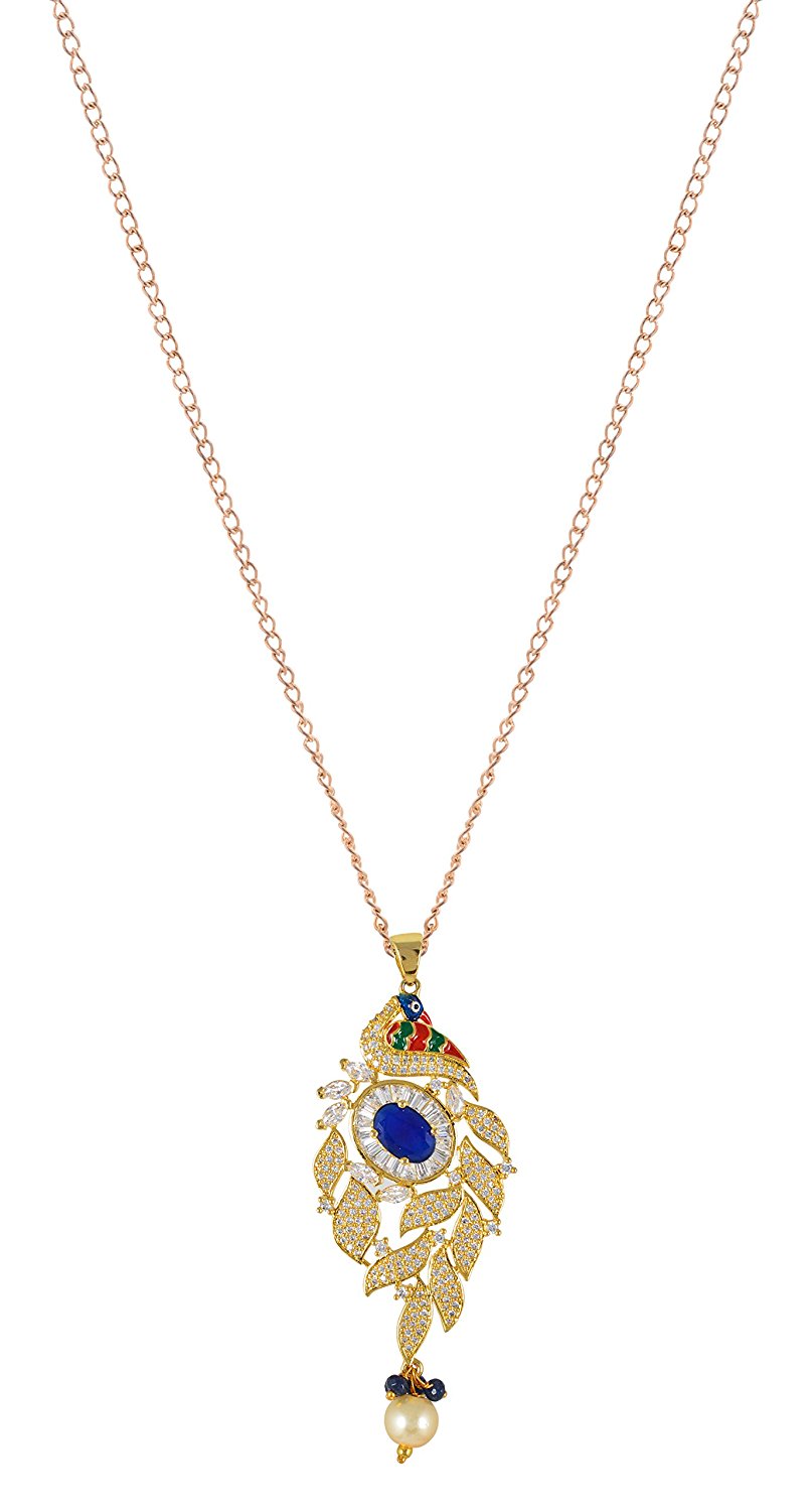 Peacock Enamelled International Diamonds Designer Pendant Set