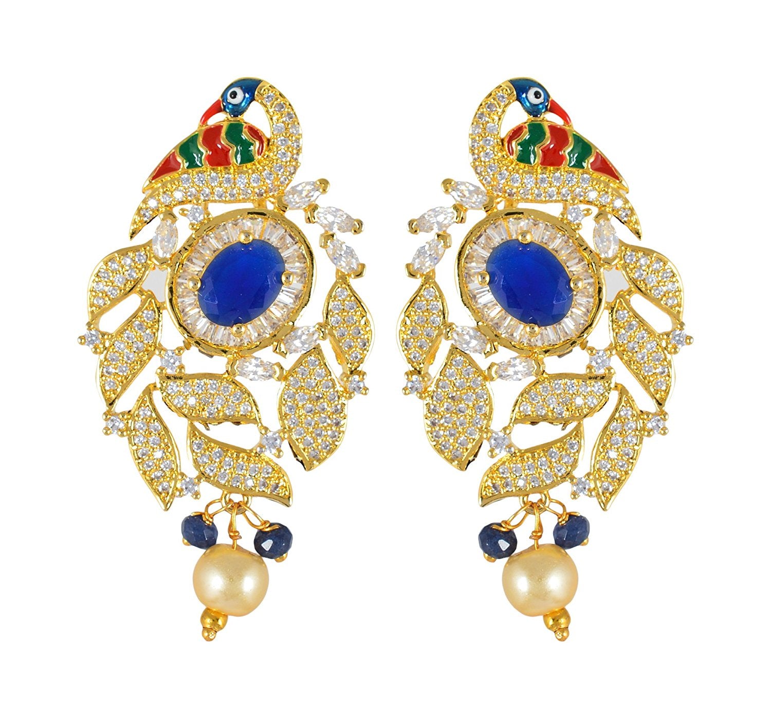 Peacock Enamelled International Diamonds Designer Pendant Set