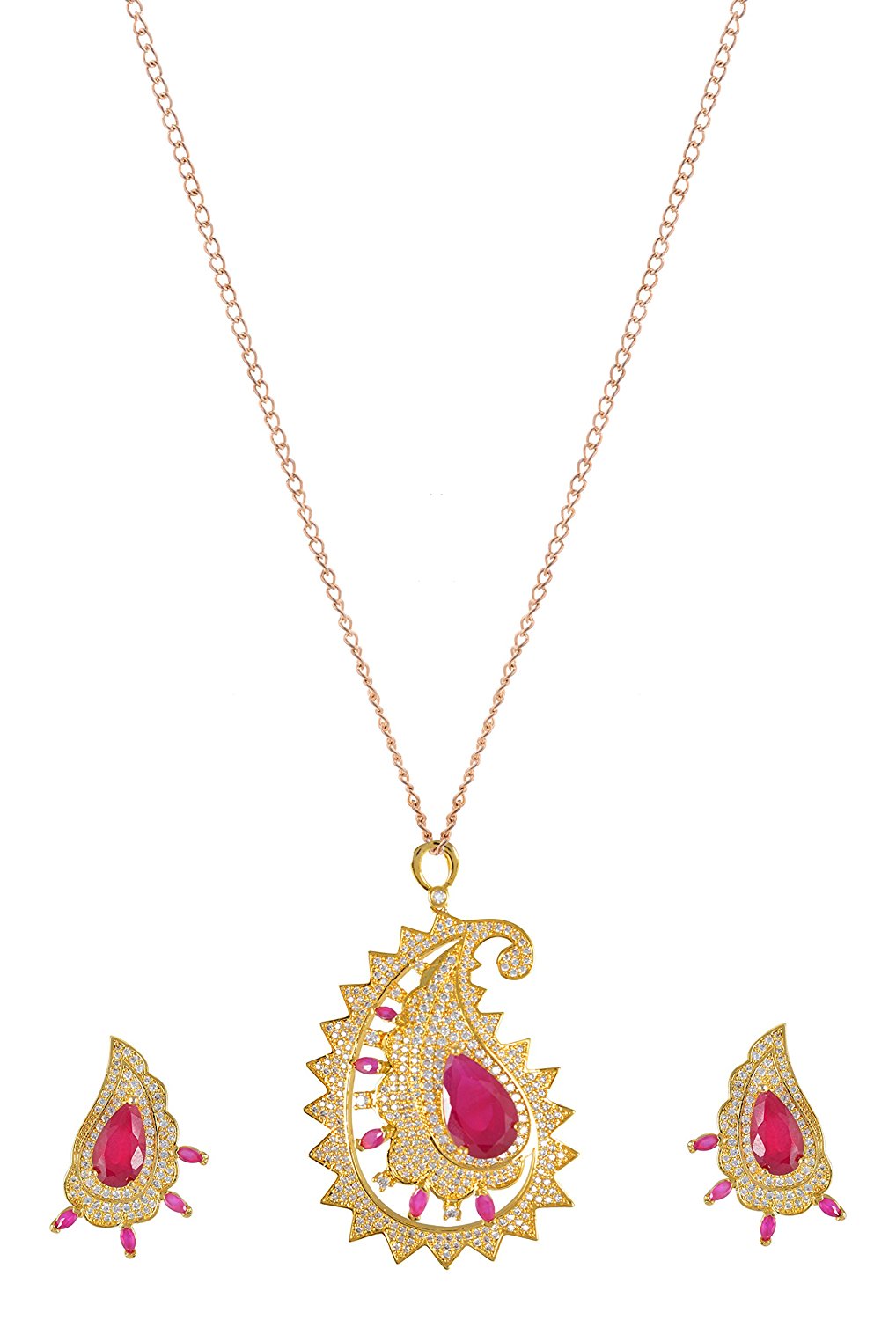 Traditional Colored Stones International Diamonds Designer Pendant Set