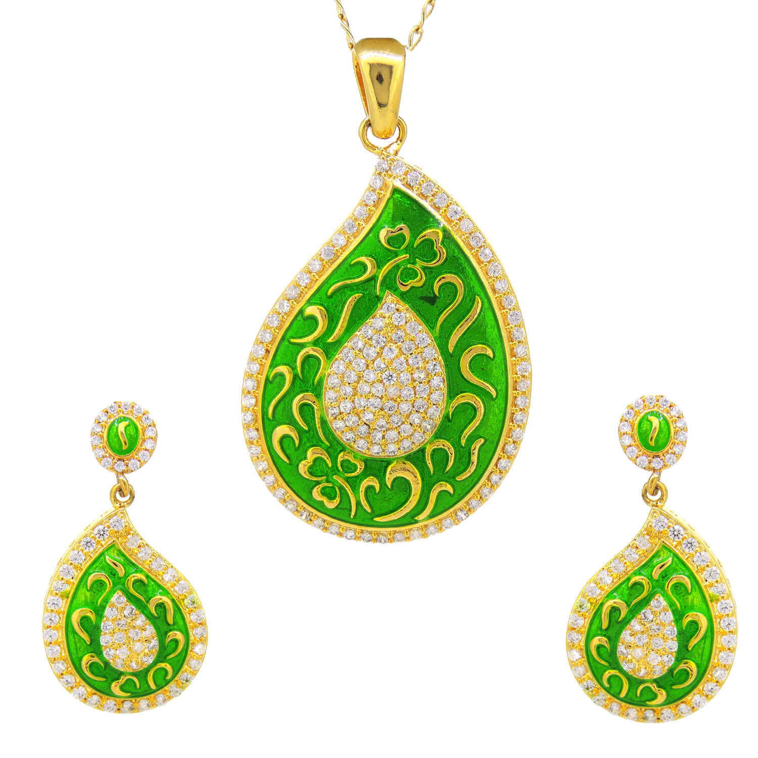 Traditional Enamelled Designer Pendant Set