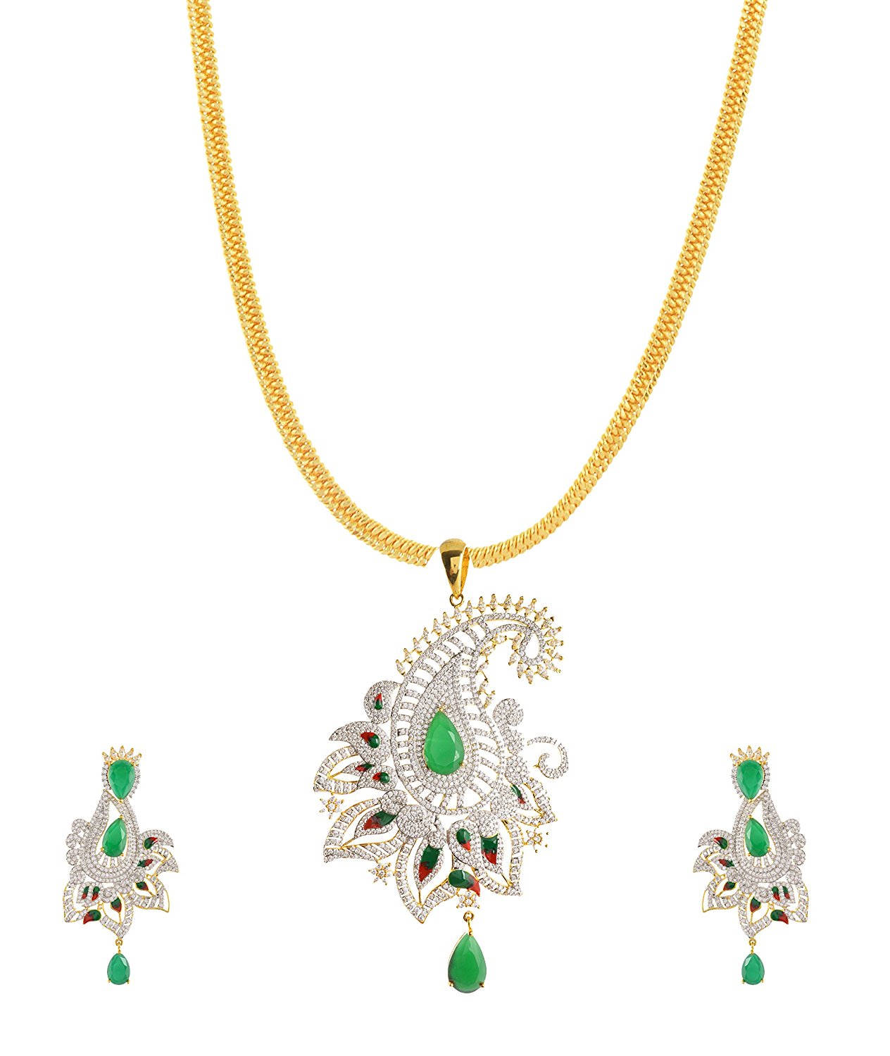 Floral Enamelled Designer Pendant Set