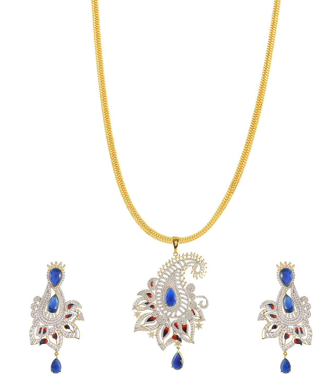 Floral Enamelled Designer Pendant Set