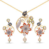 Floral Enamelled Designer Pendant Set