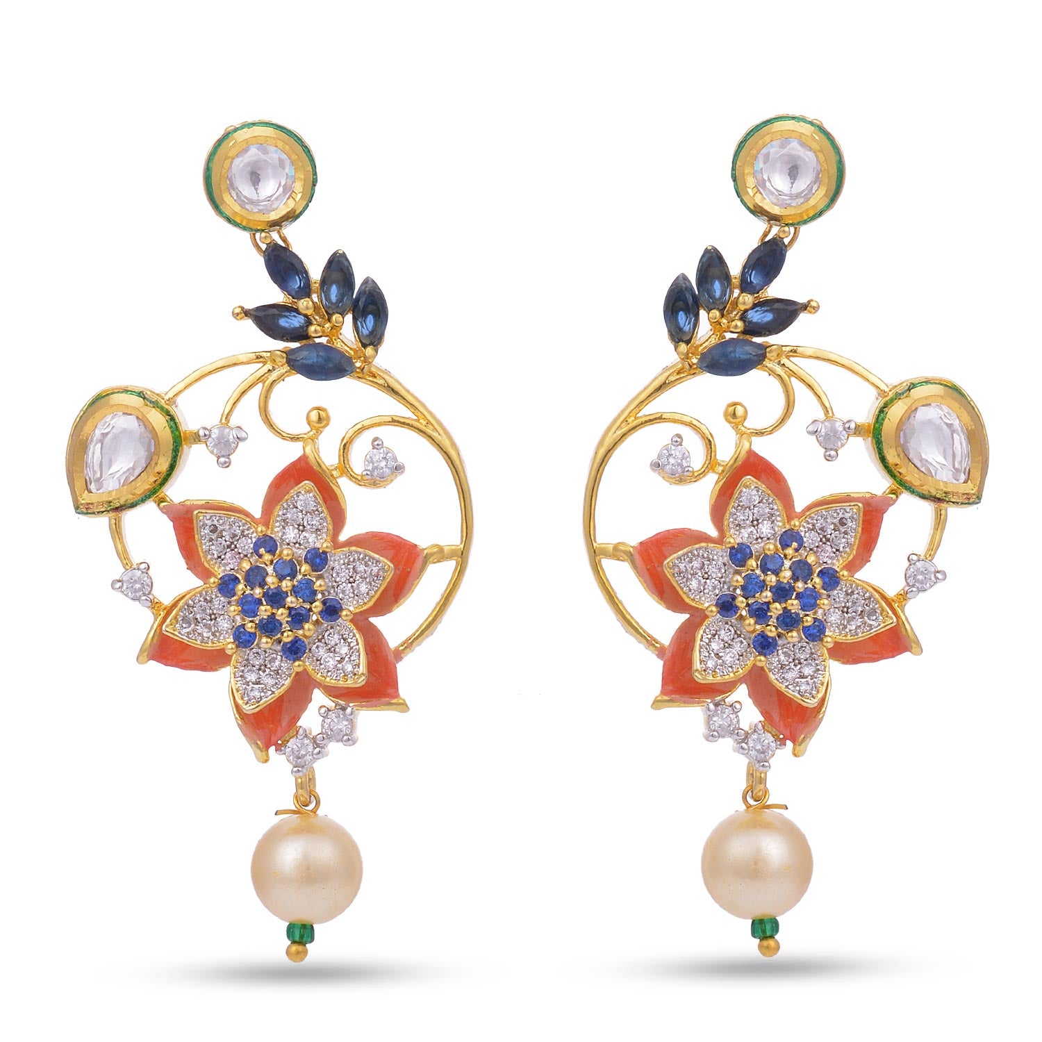 Floral Enamelled Designer Pendant Set