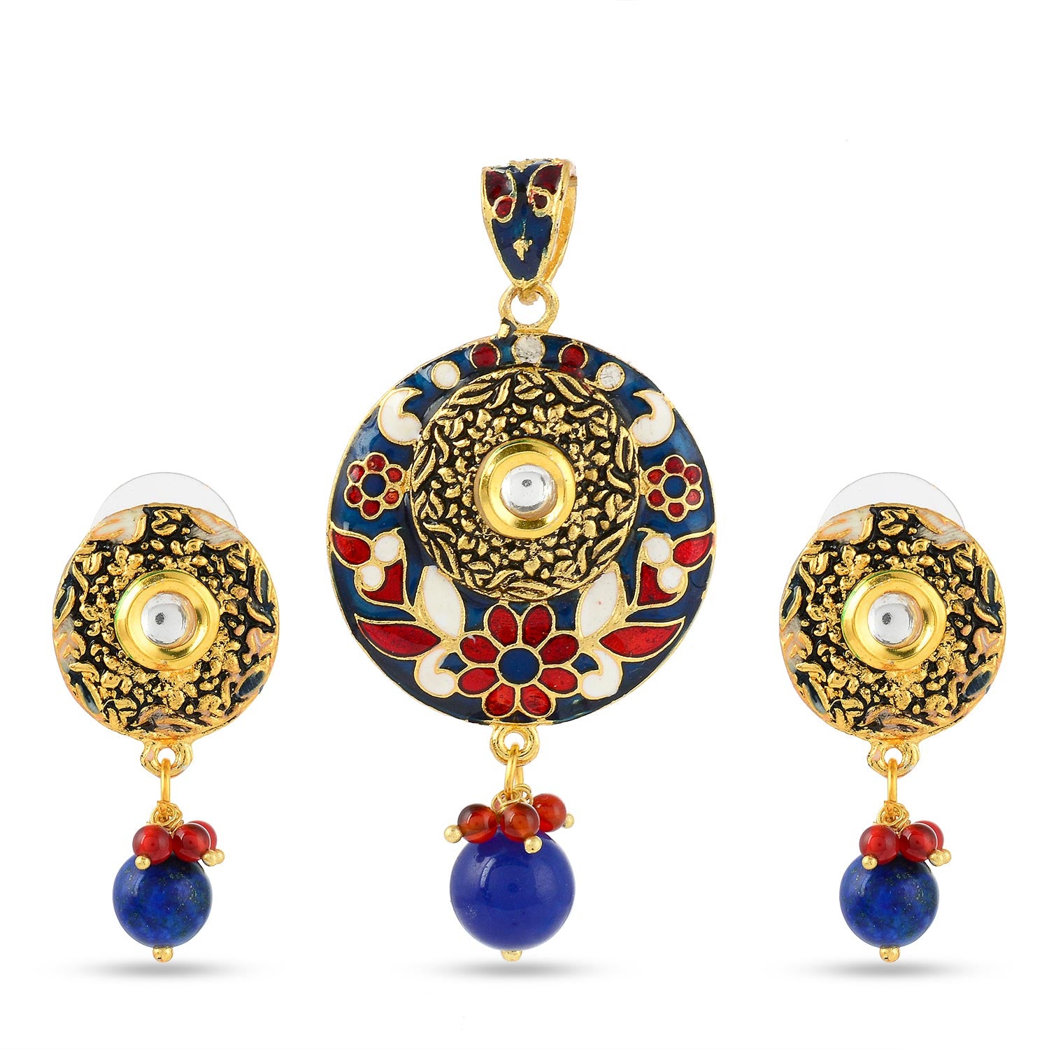 Floral Enamelled Traditional Pendant Set