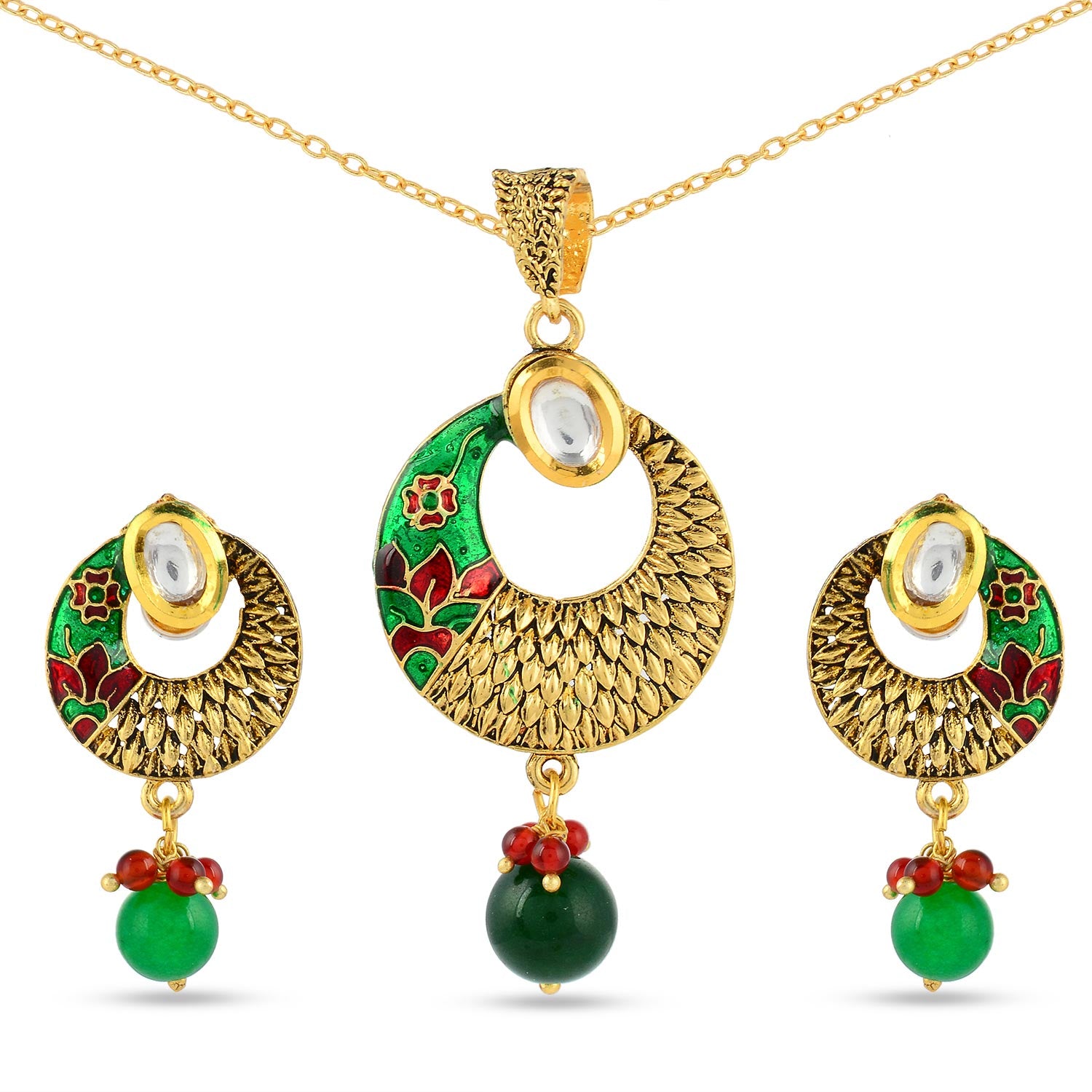 Floral Enamelled Traditional Pendant Set
