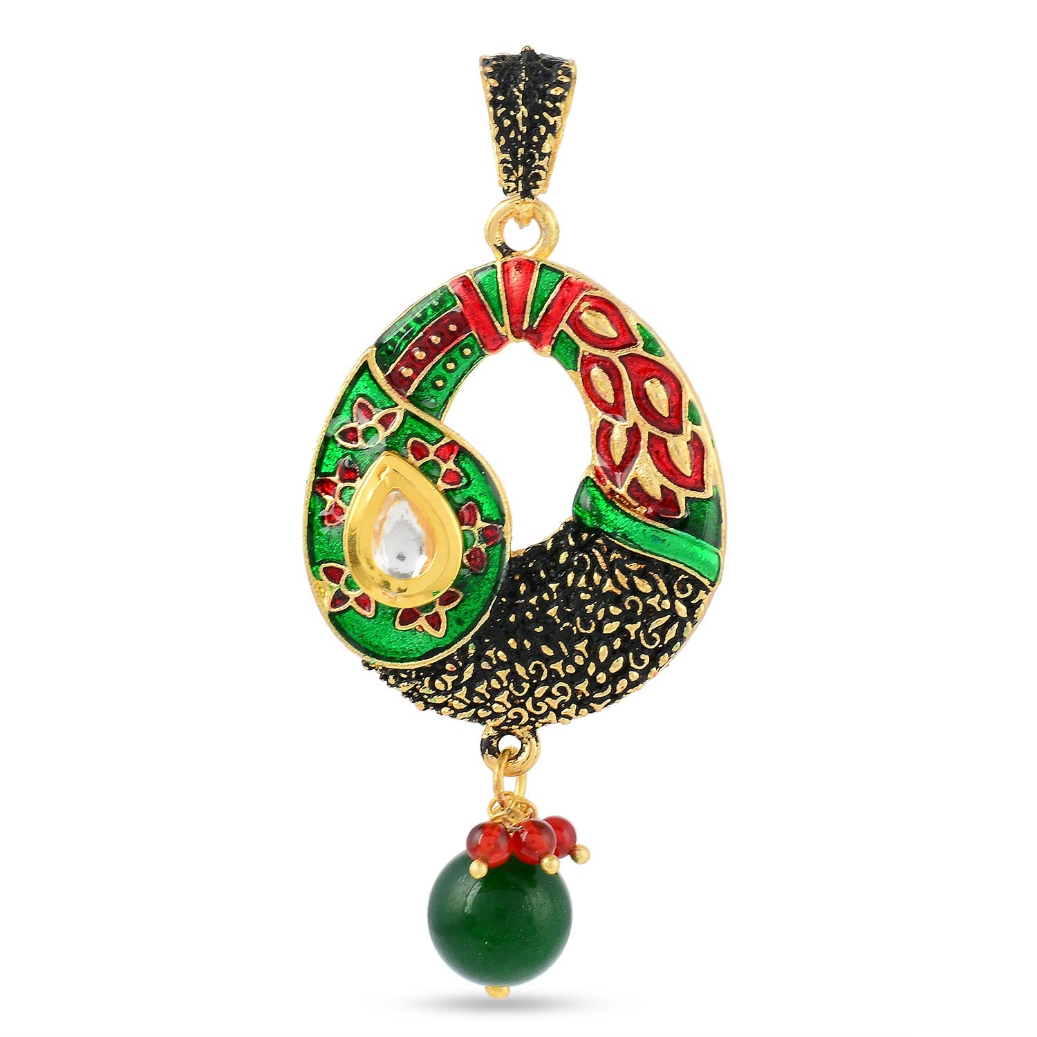 Floral Enamelled Traditional Pendant Set