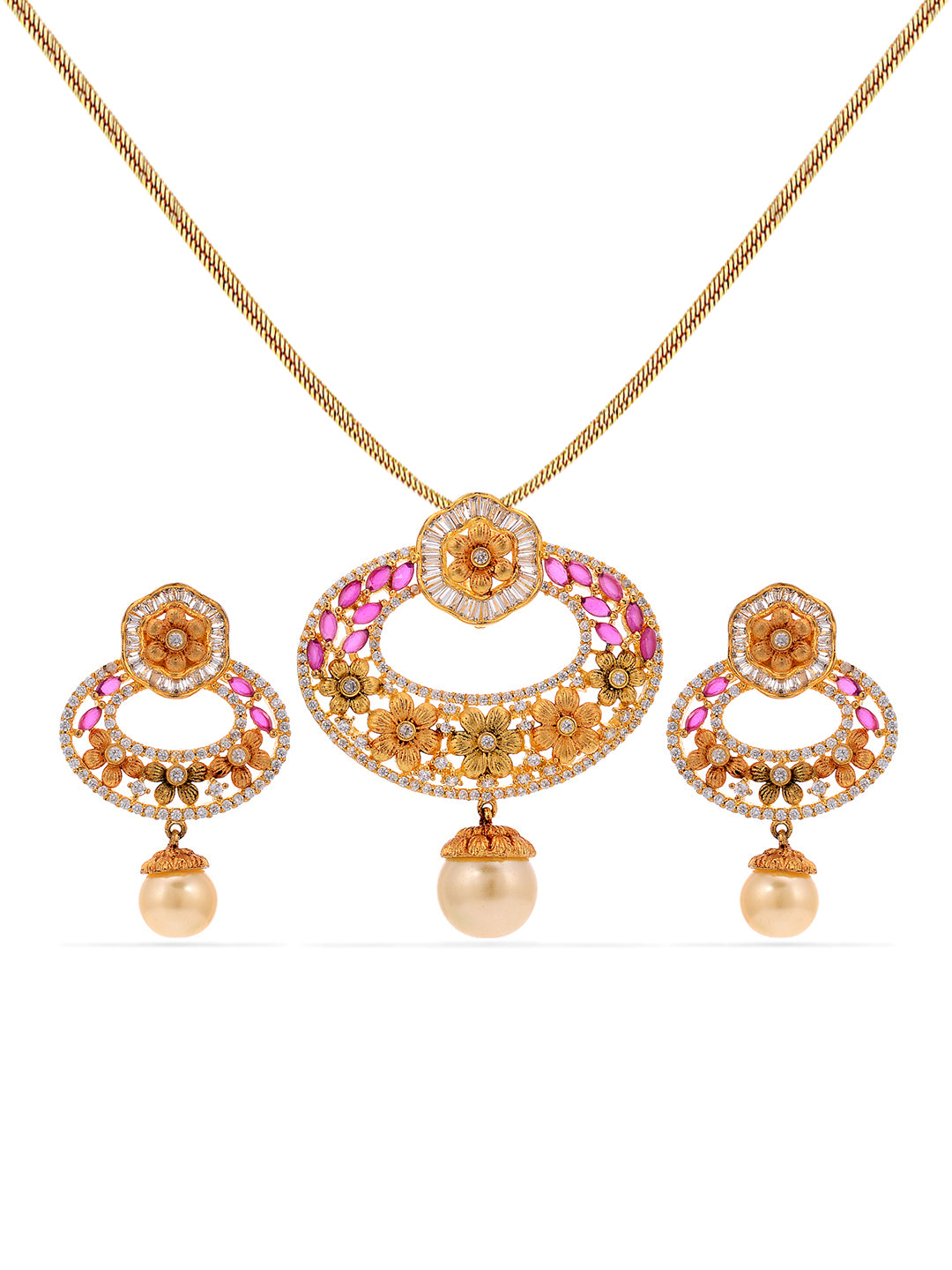 Floral Oxidised Designer Antique Pendant Set