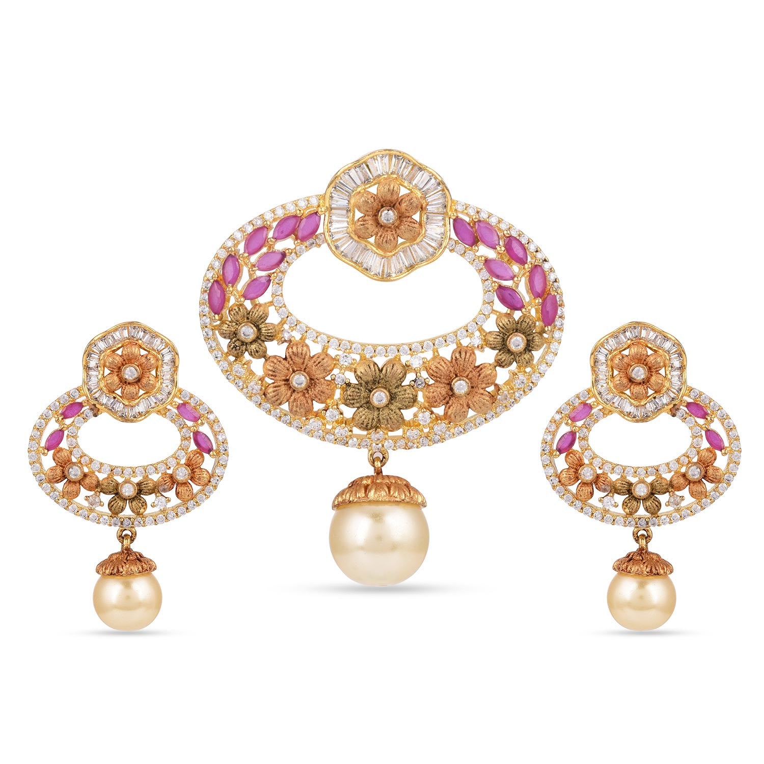 Floral Oxidised Designer Antique Pendant Set