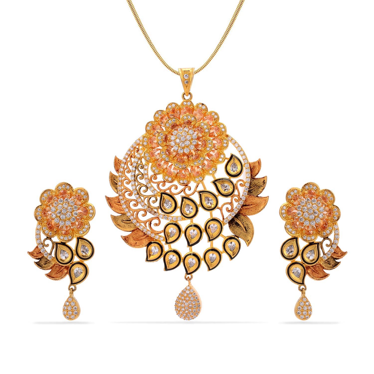 Wedding Wear Designer Beige Stones Floral Antique Pendant Set