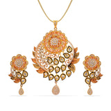 Wedding Wear Designer Beige Stones Floral Antique Pendant Set