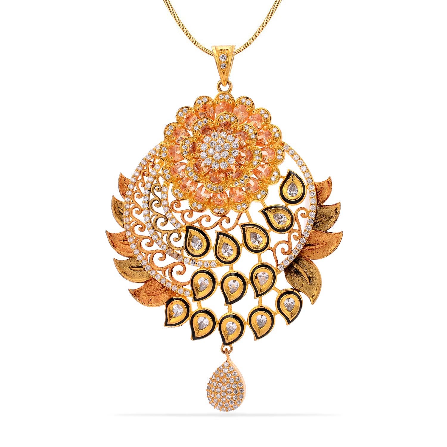 Wedding Wear Designer Beige Stones Floral Antique Pendant Set