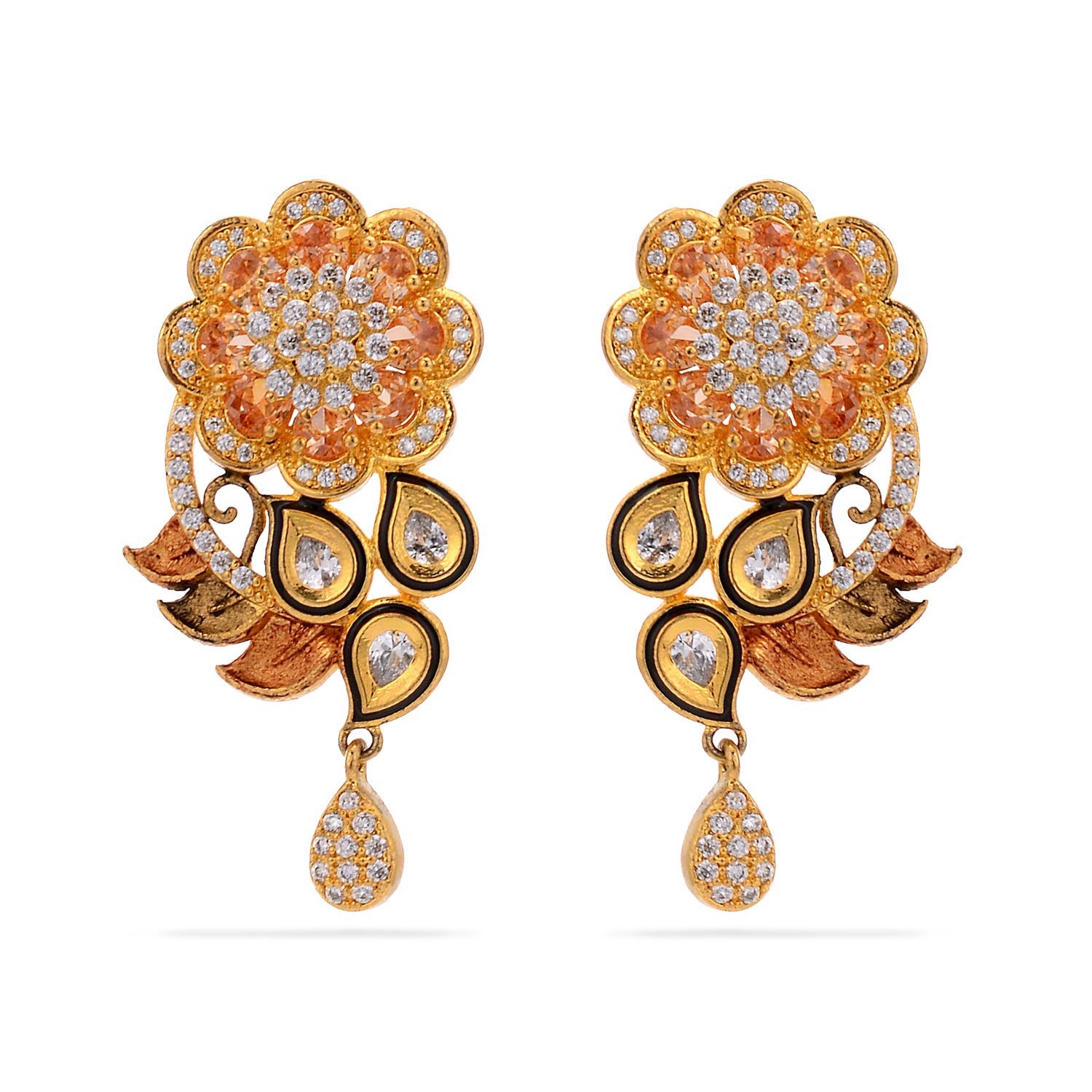 Wedding Wear Designer Beige Stones Floral Antique Pendant Set