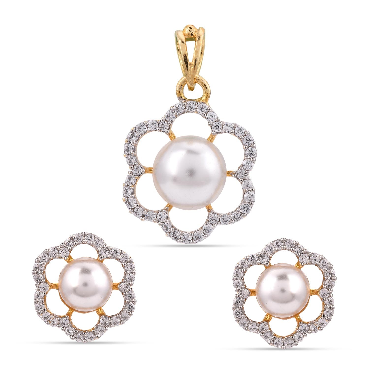 Modern Pearl and American Diamonds Workwear Pendant Set