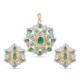 Designer Green Colored Stones American Diamonds Pendant Set