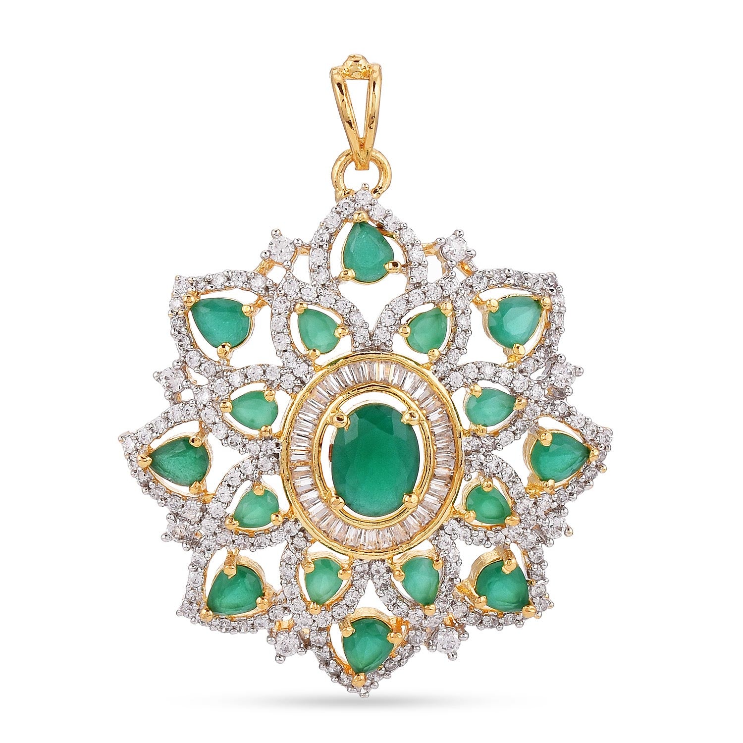 Designer Green Colored Stones American Diamonds Pendant Set