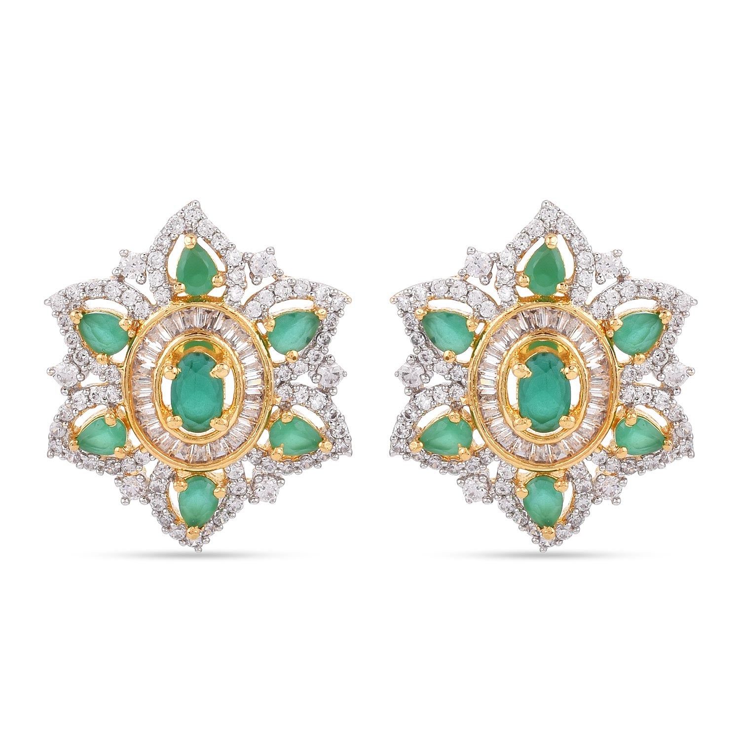 Designer Green Colored Stones American Diamonds Pendant Set