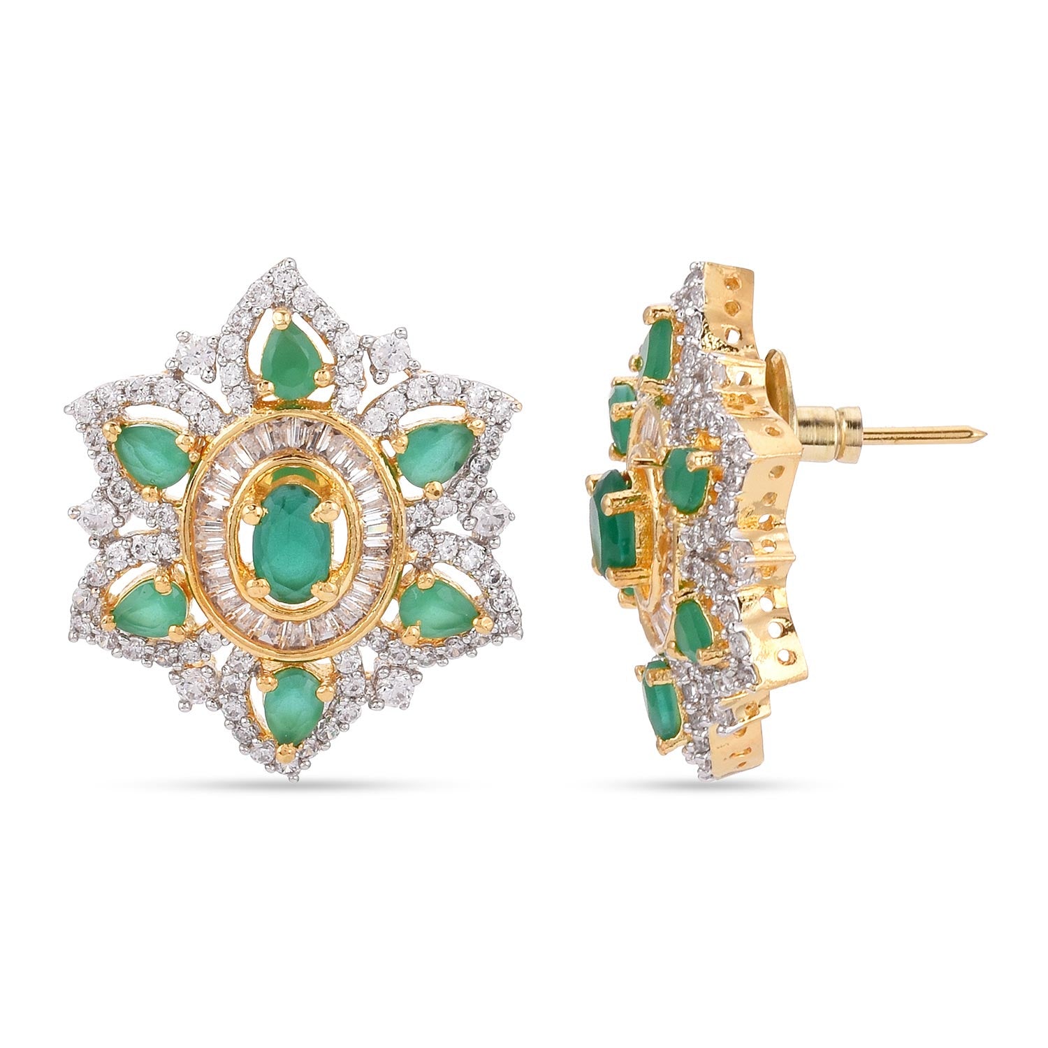 Designer Green Colored Stones American Diamonds Pendant Set