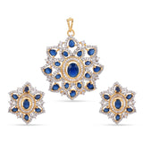 Designer Blue Colored Stones American Diamonds Pendant Set