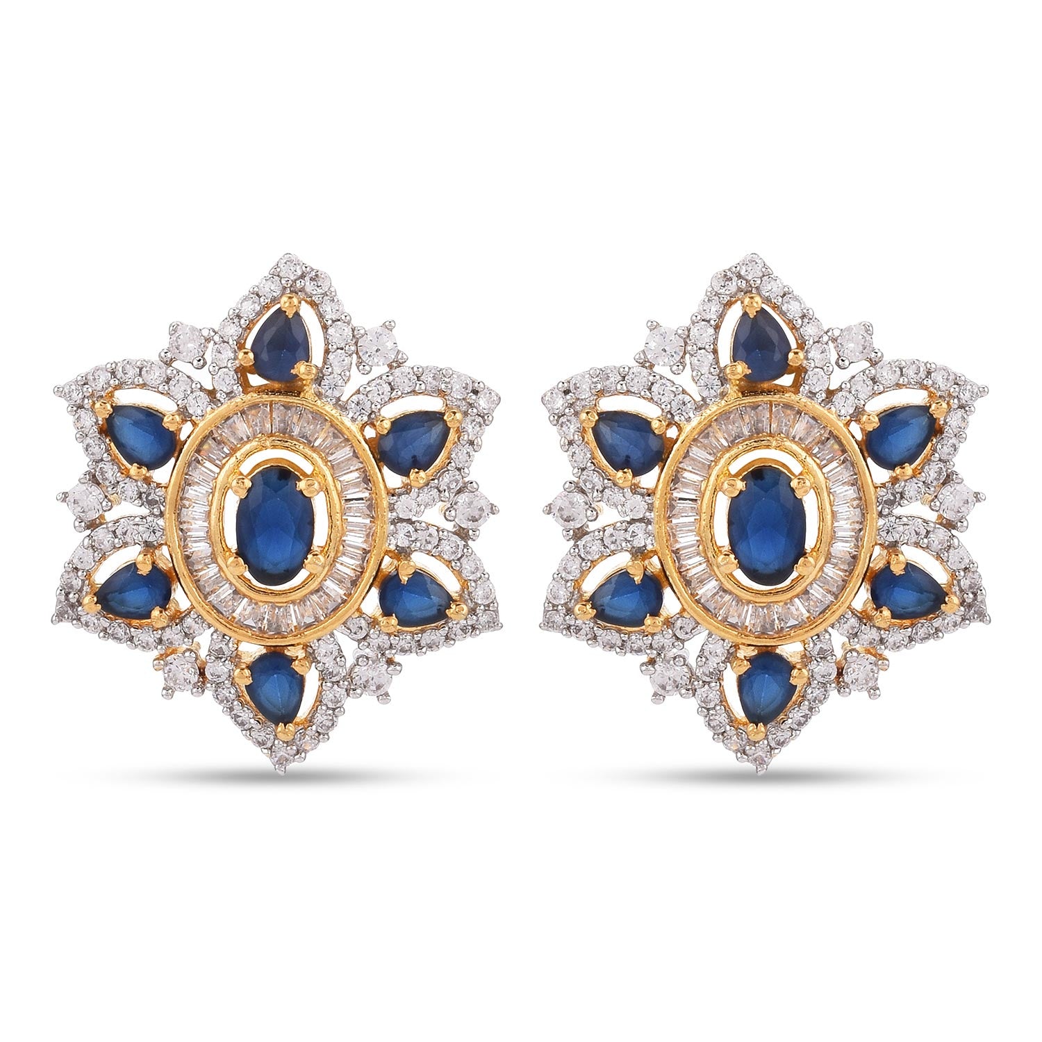 Designer Blue Colored Stones American Diamonds Pendant Set