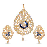 Traditional Gold Plated Colored Stones and Diamonds Pendant Set