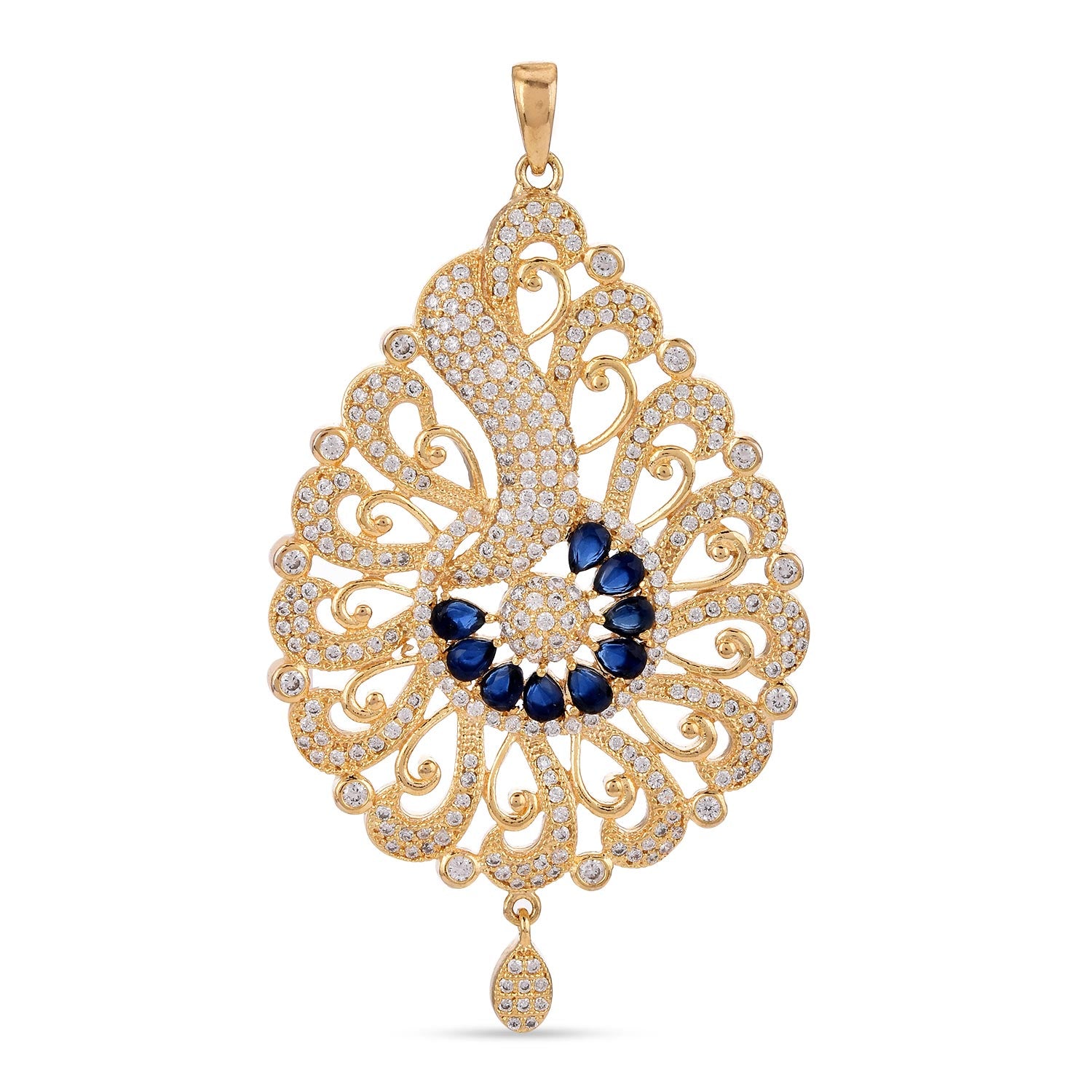 Traditional Gold Plated Colored Stones and Diamonds Pendant Set