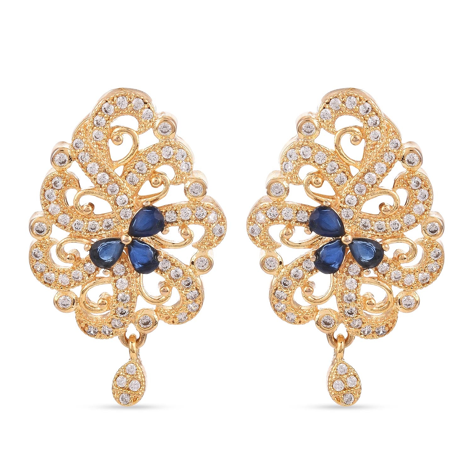 Traditional Gold Plated Colored Stones and Diamonds Pendant Set