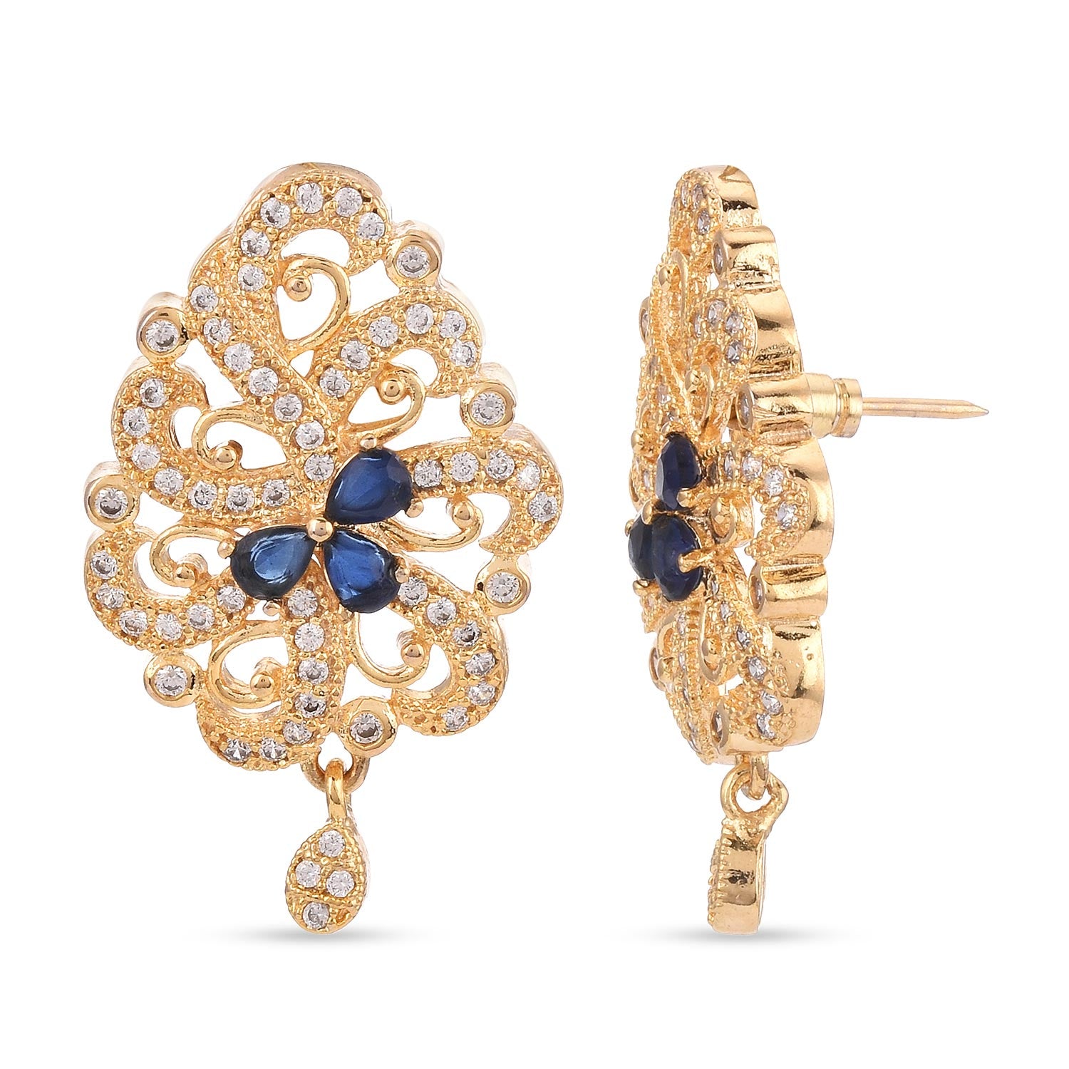 Traditional Gold Plated Colored Stones and Diamonds Pendant Set