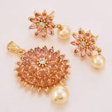 Floral Modern Colored Stone Designer Pendant Set