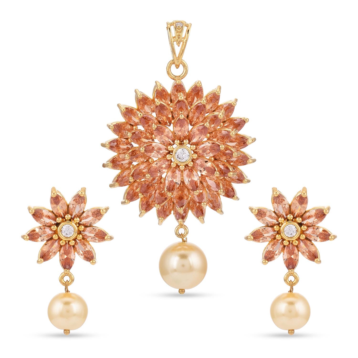 Floral Modern Colored Stone Designer Pendant Set