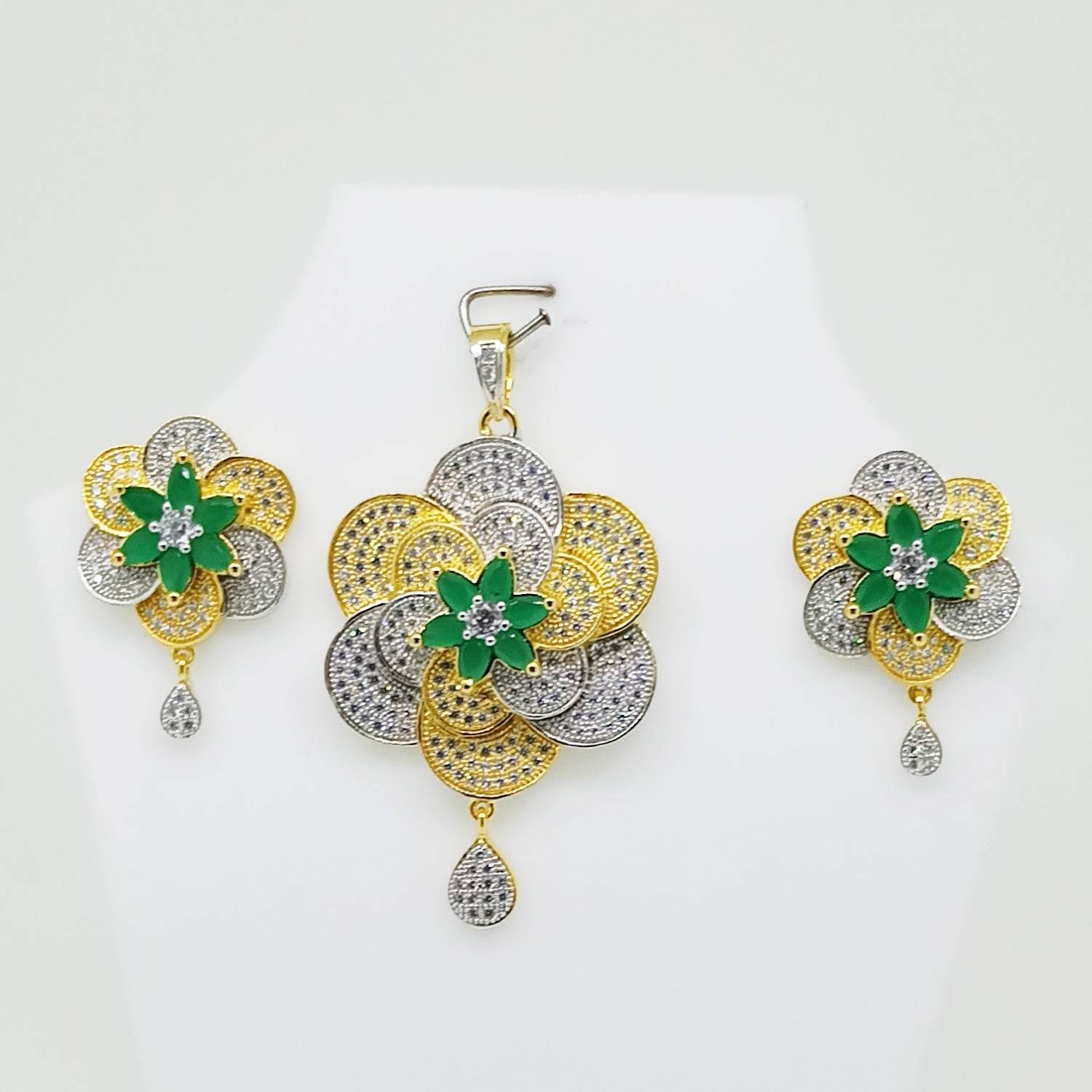 American Diamonds Floral Two Tone Plated Pendant Set