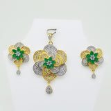 American Diamonds Floral Two Tone Plated Pendant Set