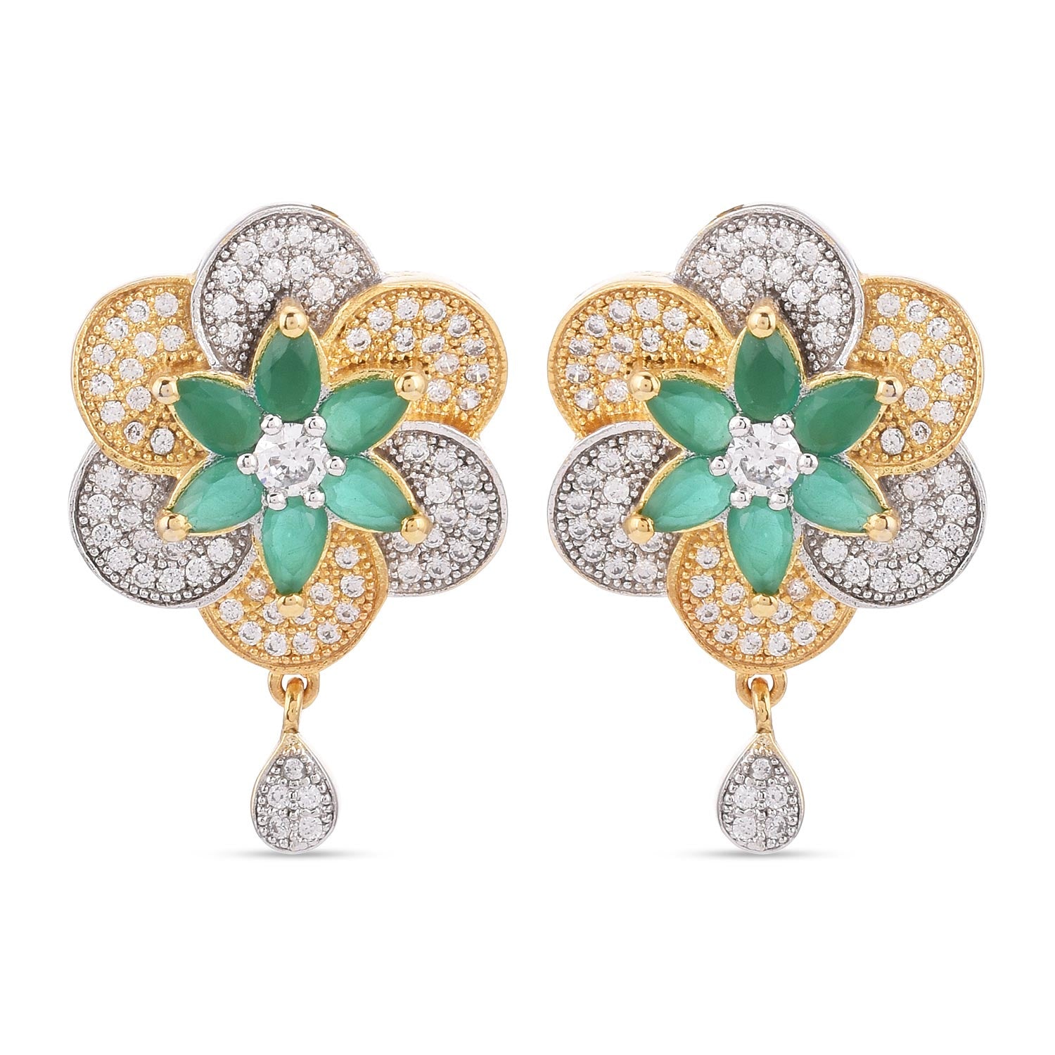 American Diamonds Floral Two Tone Plated Pendant Set