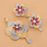 American Diamonds Floral Two Tone Plated Pendant Set