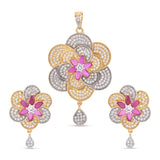 American Diamonds Floral Two Tone Plated Pendant Set