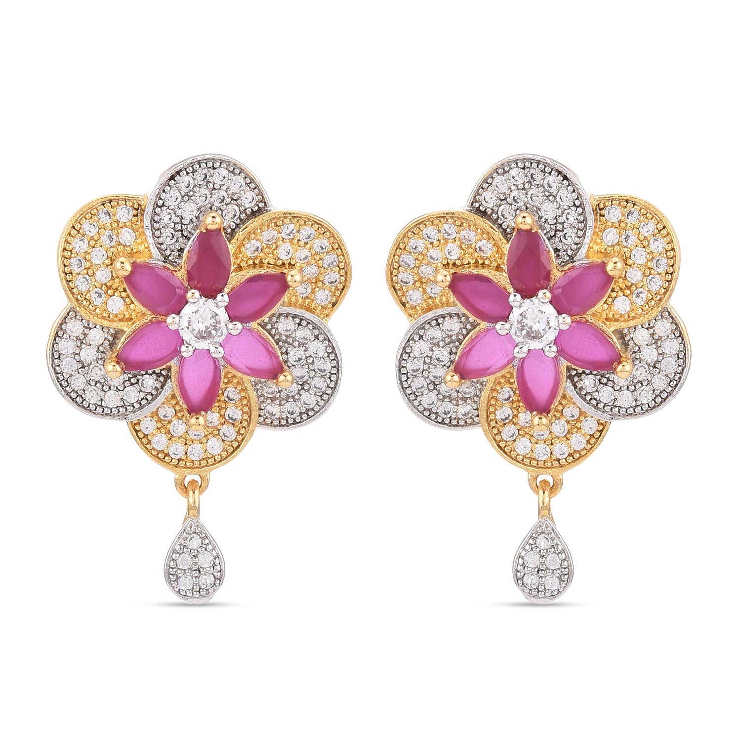 American Diamonds Floral Two Tone Plated Pendant Set