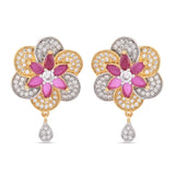 American Diamonds Floral Two Tone Plated Pendant Set