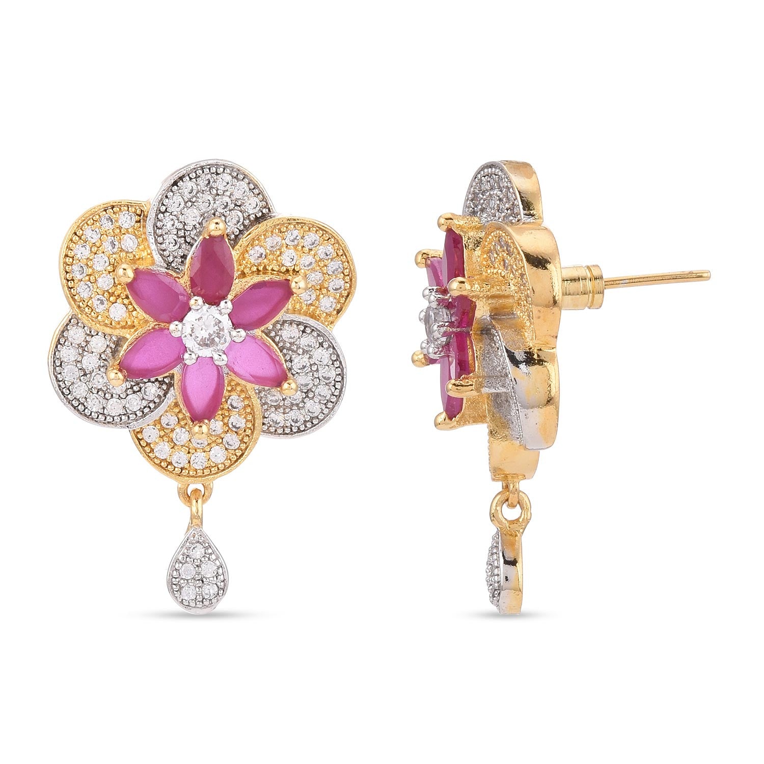 American Diamonds Floral Two Tone Plated Pendant Set