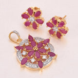 Floral Colored Stones Designer Pendant Set