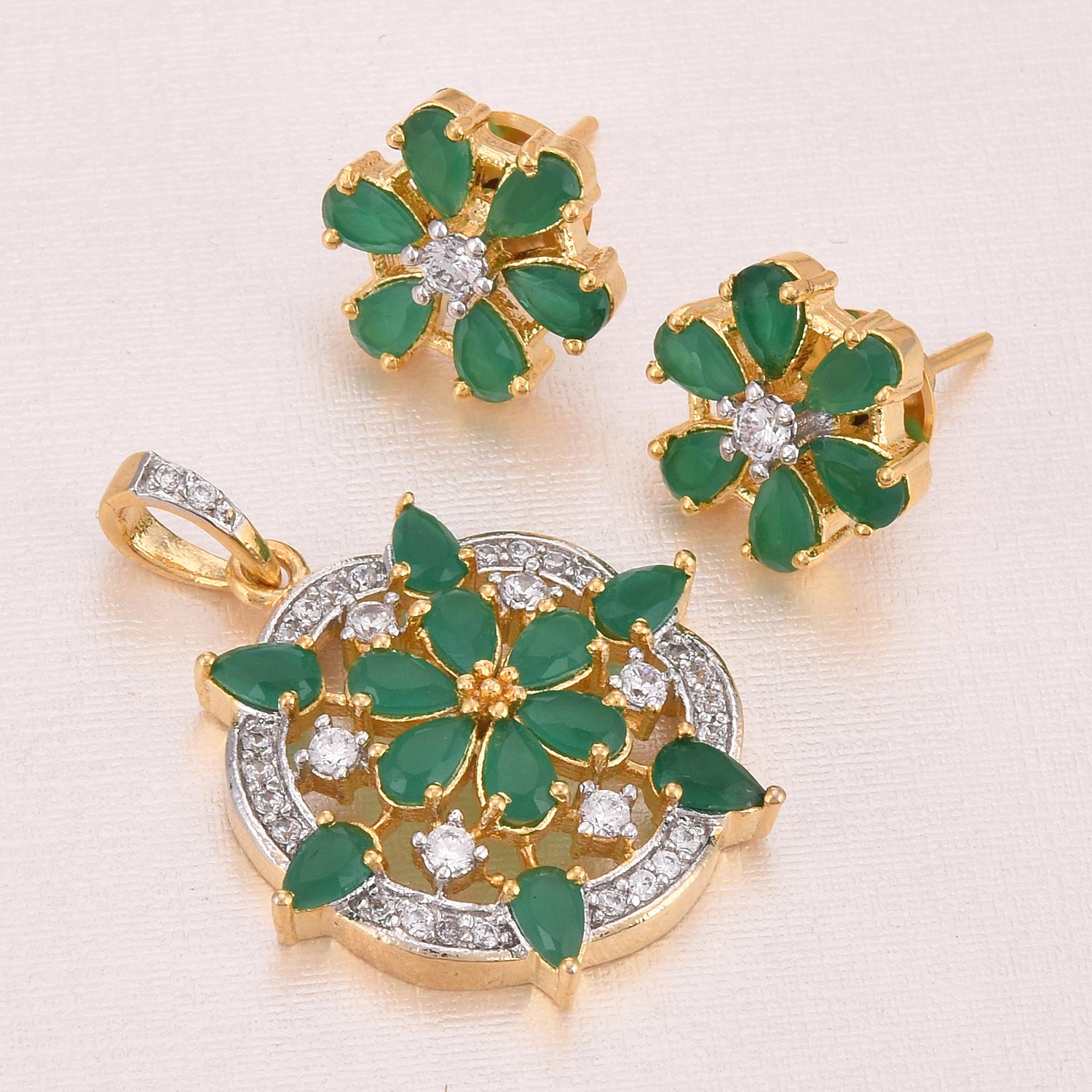 Floral Colored Stones Designer Pendant Set